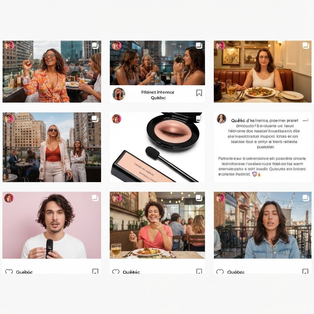 Mockup d'un feed Instagram montrant des publications d'influenceurs québécois
